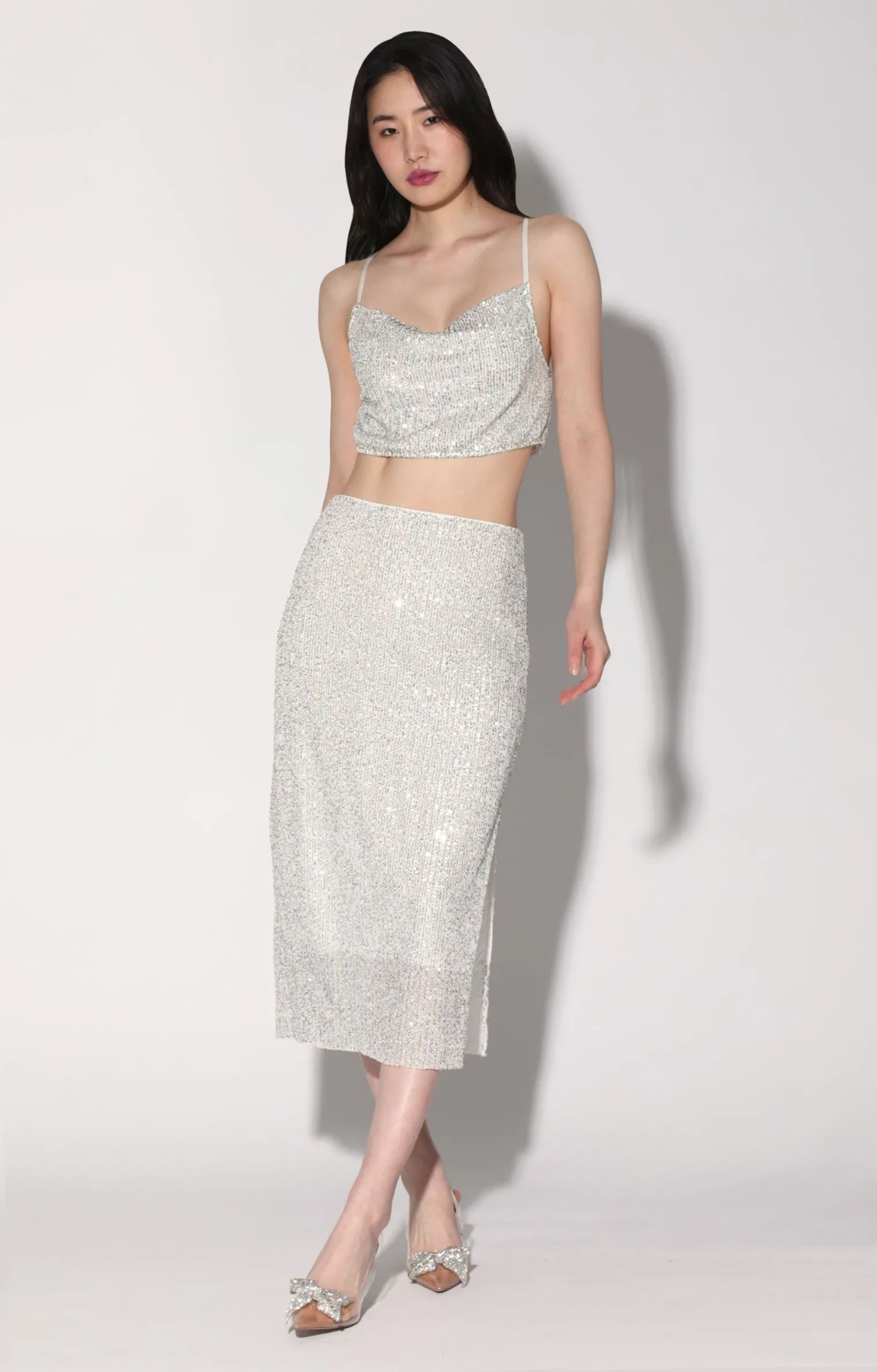 crista_skirt_ice_sequin_1.webp Walter Baker Crista Skirt, Ice Sequin>Women Bottoms