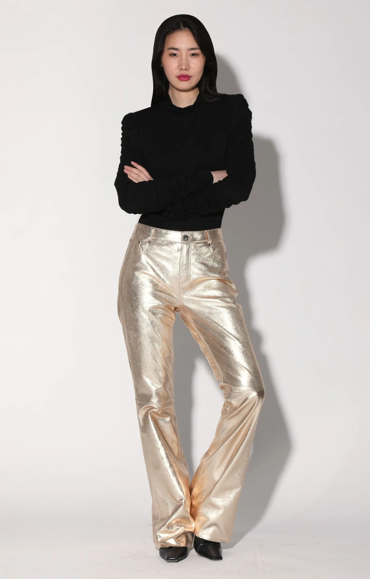 dimitri_pant_goldleather_1.webp Walter Baker Dimitri Pant, Gold-Leather>Women Leather