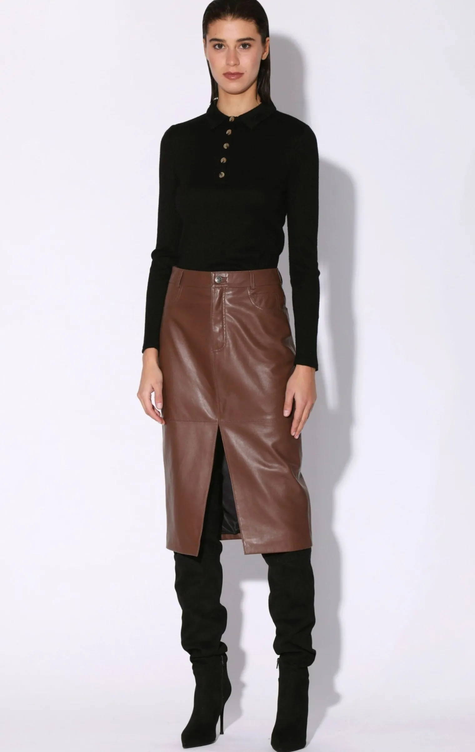 glynice_skirt_walnutleath_0.webp Walter Baker Glynice Skirt, Walnut-Leather>Women Leather