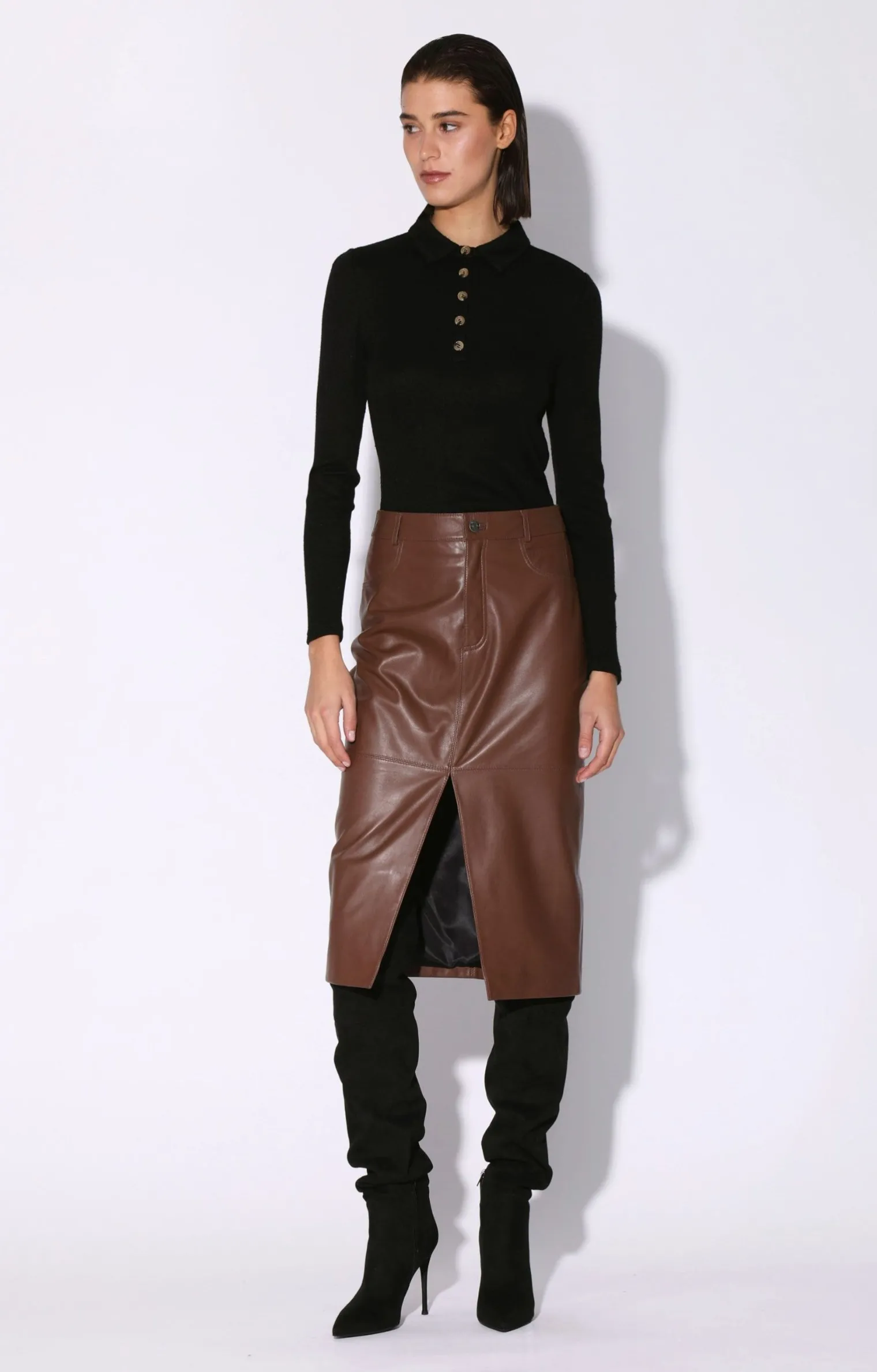 glynice_skirt_walnutleath_1.webp Walter Baker Glynice Skirt, Walnut-Leather>Women Leather
