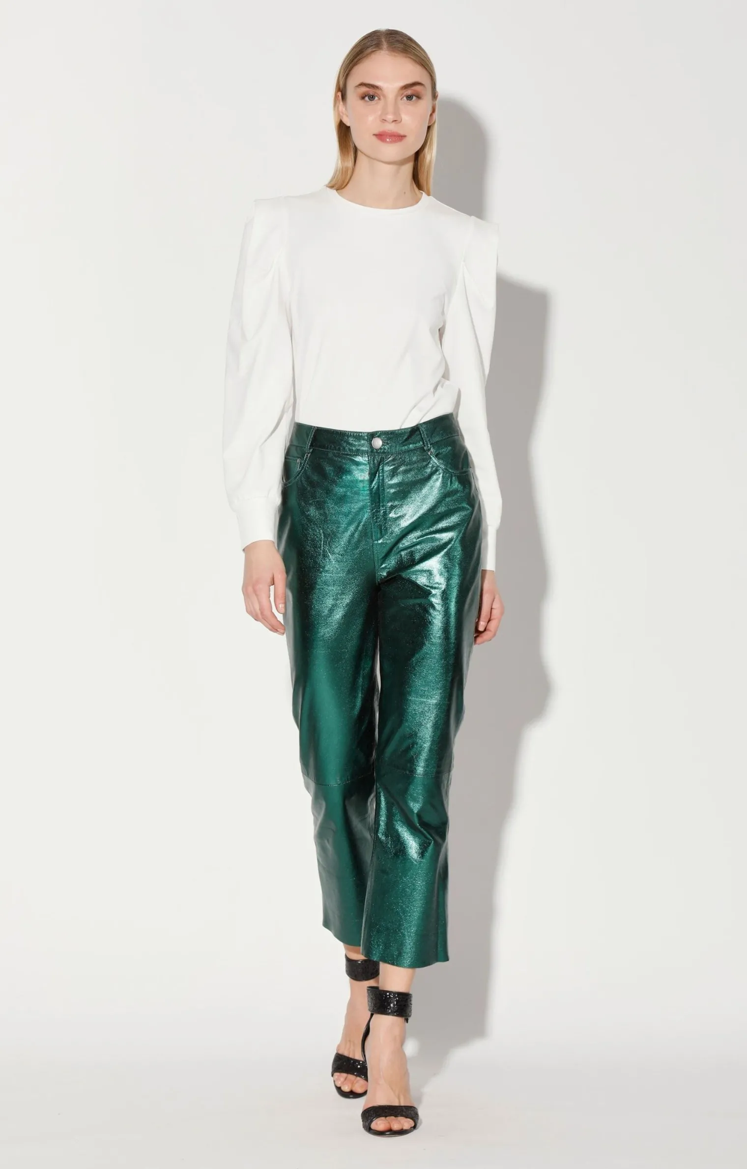 selma_pant_emerald_metall_1-1.webp Walter Baker Selma Pant, Emerald Metallic-Leather>Women Bottoms
