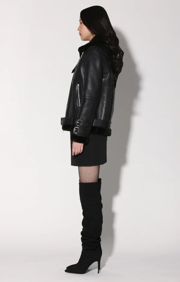 Walter Baker Whitney Jacket, Black Leather/ Black Fur-Leather>Women Jackets